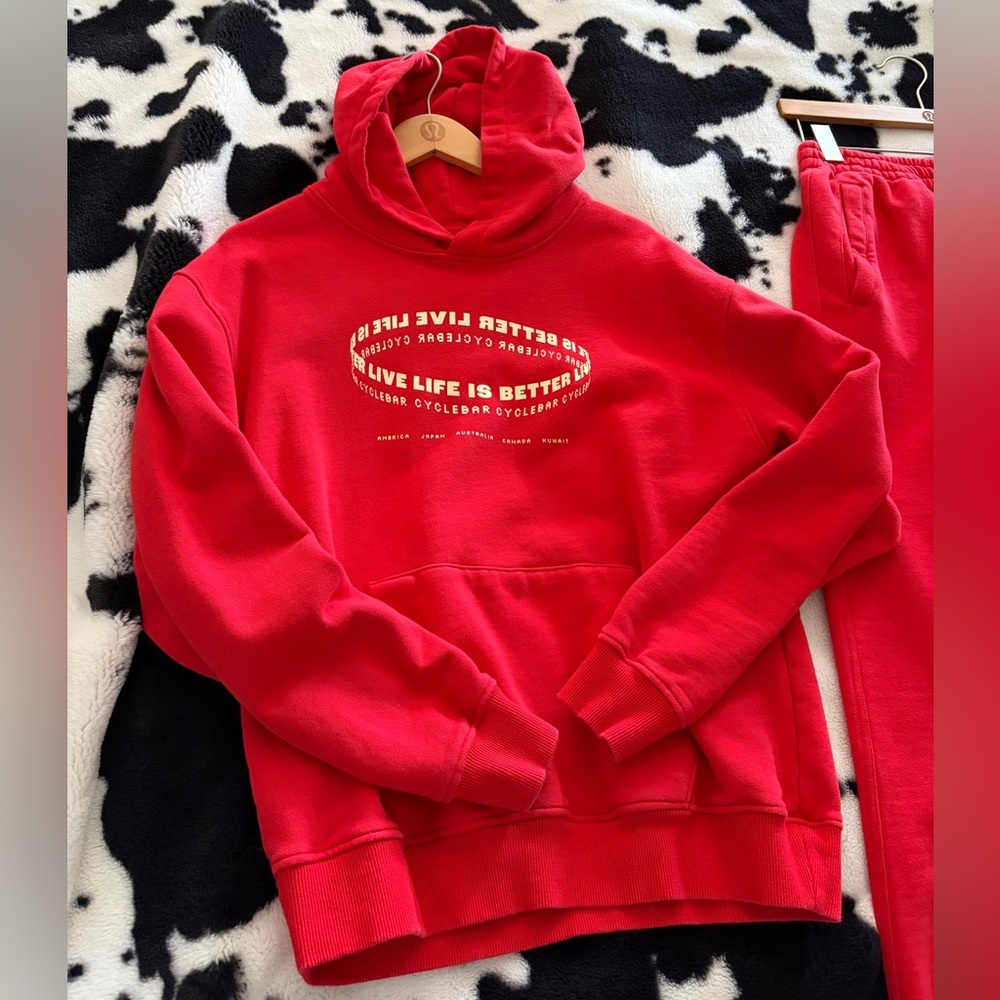 Cyclebar Red Hoodie Sweatshirt with White Logo